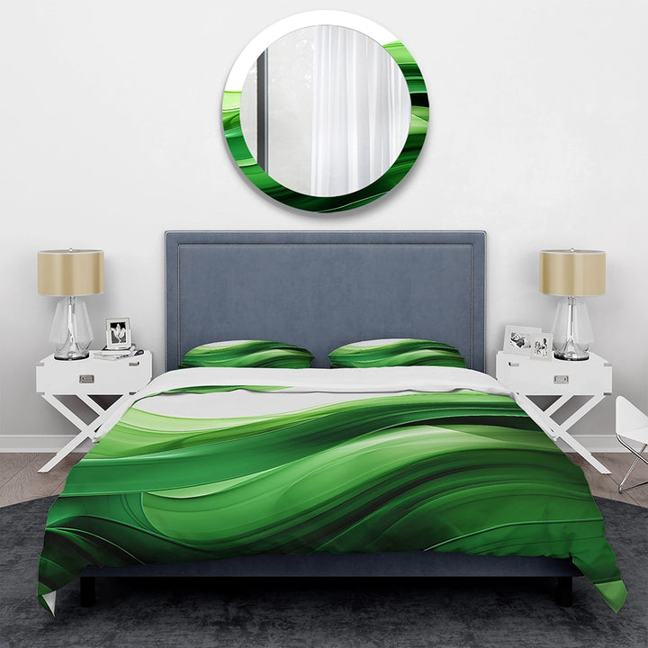 Green and white Fractal Waves I - Duvet Cover Set
