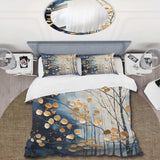 Gold and blue Maple tree winter forest I - Duvet Cover Set