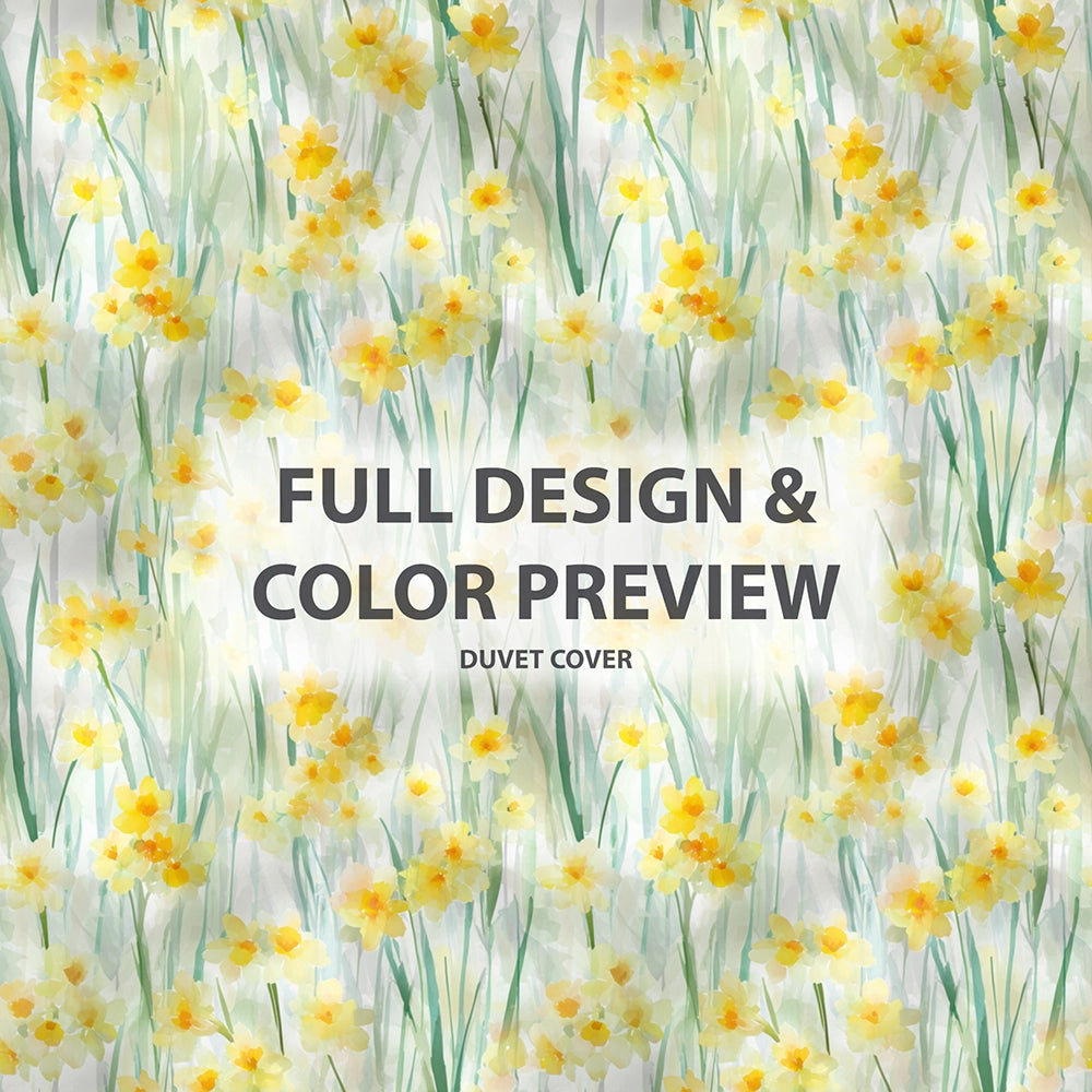 Floral Bedding Set 5 Pcs - Soft Daffodil Meadow Duvet Cover And Throw Pillow Set
