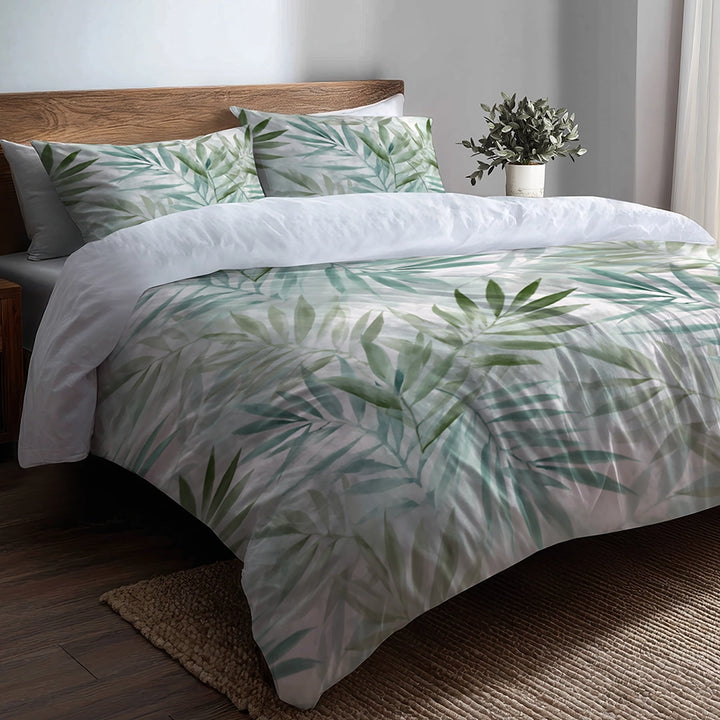 Coastal Bedding Set - Whispering Palm Leaves Duvet Cover And Cushion Set