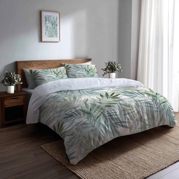 Coastal Bedding Set - Whispering Palm Leaves Duvet Cover And Cushion Set