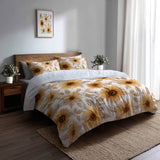 Floral 5 Pcs Bedding Set - Soft Sunflower Glow Duvet Cover And Pillow Set