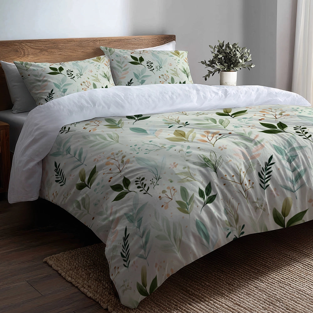 Floral Duvet Cover Set of 5 - Calm Botanical Garden Bedding And Throw Pillow Set