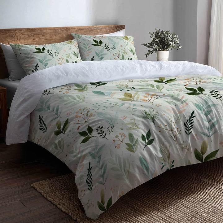 Floral Duvet Cover Set of 5 - Calm Botanical Garden Bedding And Throw Pillow Set