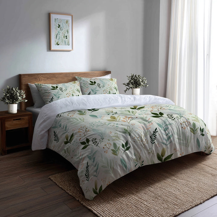 Floral Duvet Cover Set of 5 - Calm Botanical Garden Bedding And Throw Pillow Set