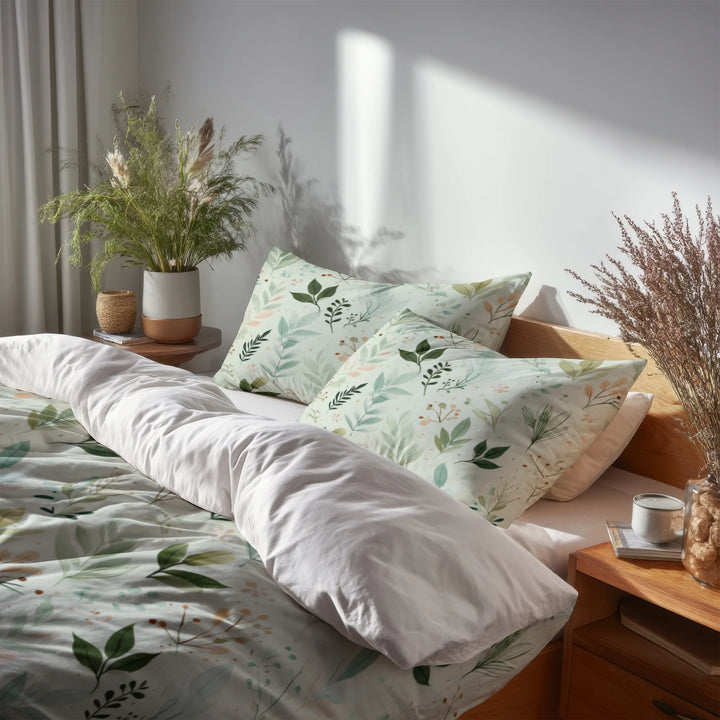 Floral Duvet Cover Set of 5 - Calm Botanical Garden Bedding And Throw Pillow Set
