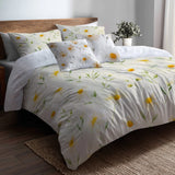 Country / Farmhouse Bedding Set of 5 - Soft Daisy Sunshine Duvet Cover And Throw Cushion Set
