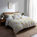 Country / Farmhouse Bedding Set of 5 - Soft Daisy Sunshine Duvet Cover And Throw Cushion Set