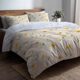 Country / Farmhouse Bedding Set of 5 - Soft Daisy Sunshine Duvet Cover And Throw Cushion Set