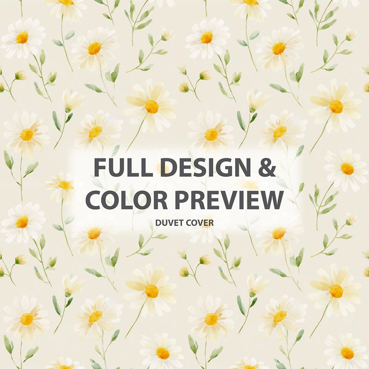 Country / Farmhouse Bedding Set of 5 - Soft Daisy Sunshine Duvet Cover And Throw Cushion Set
