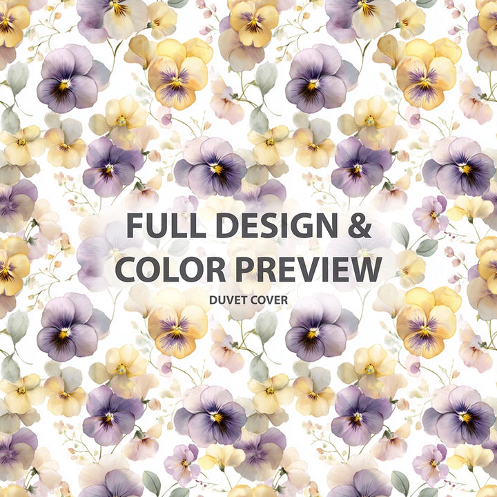 Floral 5 Pcs Bedding Set - Pastel Pansy Harmony Duvet Cover And Pillow Set