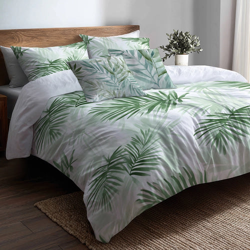 Floral Bedding Set 5 Pcs - Soft Palms Duvet Cover And Throw Pillow Set