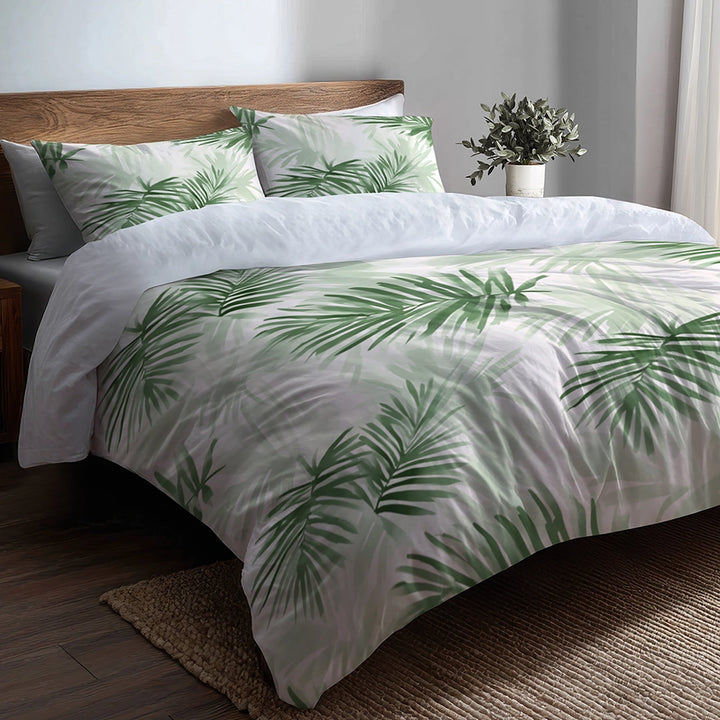 Floral Bedding Set 5 Pcs - Soft Palms Duvet Cover And Throw Pillow Set
