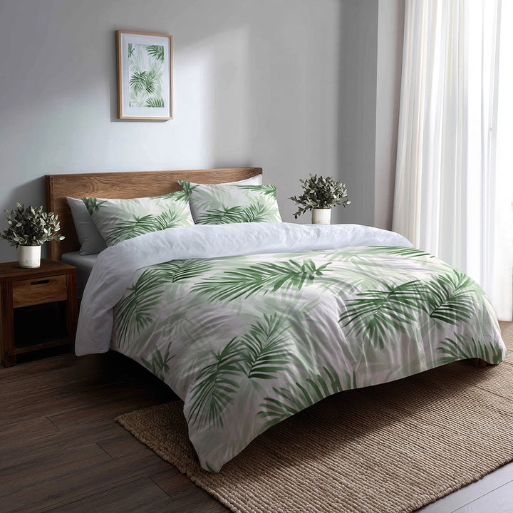 Floral Bedding Set 5 Pcs - Soft Palms Duvet Cover And Throw Pillow Set