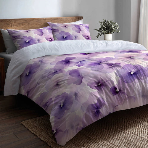 Boho Bedding Set of 3 - Soft Pansy Duvet Cover with Shams