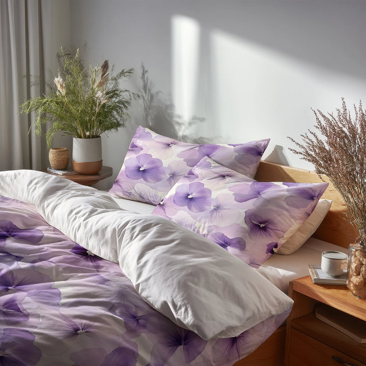 Boho Bedding Set of 3 - Soft Pansy Duvet Cover with Shams