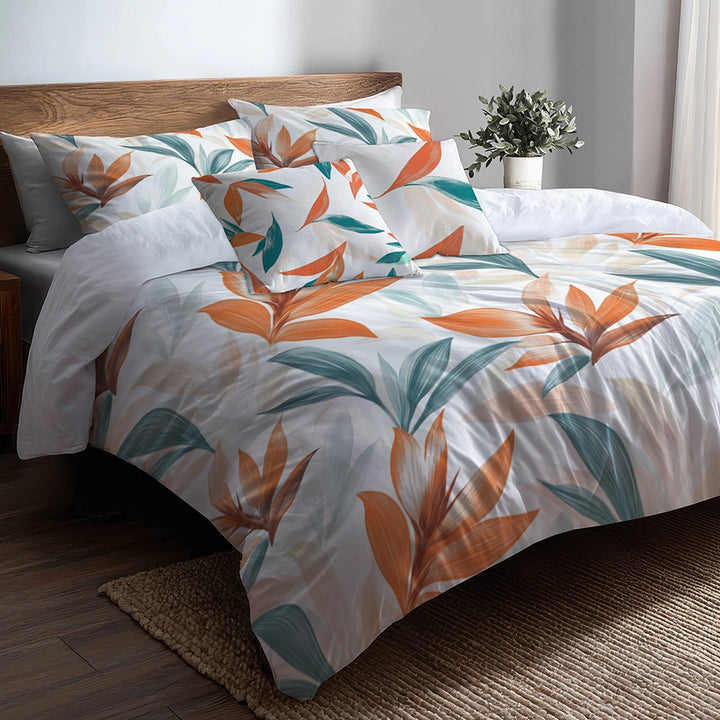 Floral Duvet Cover Set of 5 - Paradise Petal Bedding And Throw Pillow Set