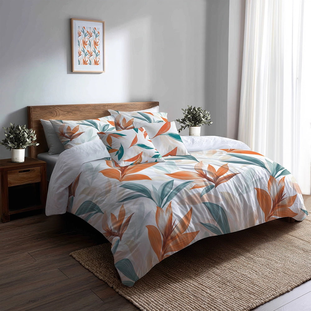 Floral Duvet Cover Set of 5 - Paradise Petal Bedding And Throw Pillow Set