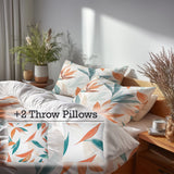 Floral Duvet Cover Set of 5 - Paradise Petal Bedding And Throw Pillow Set