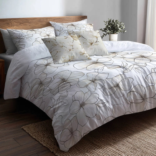French Country Bedding Set - Ivory Petals Elegance Duvet Cover And Cushion Set