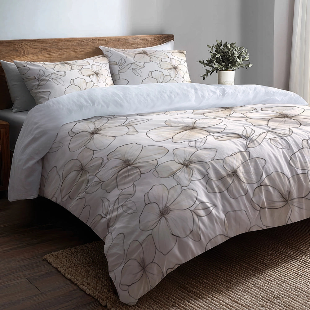 French Country Bedding Set - Ivory Petals Elegance Duvet Cover And Cushion Set