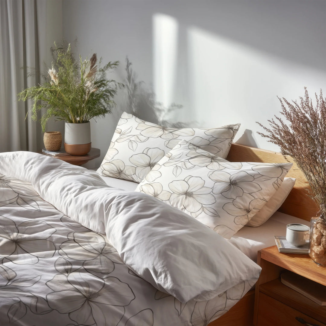 French Country Bedding Set - Ivory Petals Elegance Duvet Cover And Cushion Set