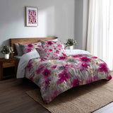 Floral Bedding Set 5 Pcs - Fuschia Whisper Duvet Cover And Throw Pillow Set