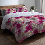 Floral Bedding Set 5 Pcs - Fuschia Whisper Duvet Cover And Throw Pillow Set