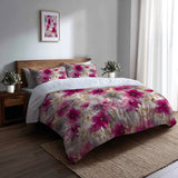 Floral Bedding Set 5 Pcs - Fuschia Whisper Duvet Cover And Throw Pillow Set