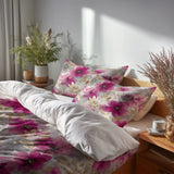 Floral Bedding Set 5 Pcs - Fuschia Whisper Duvet Cover And Throw Pillow Set
