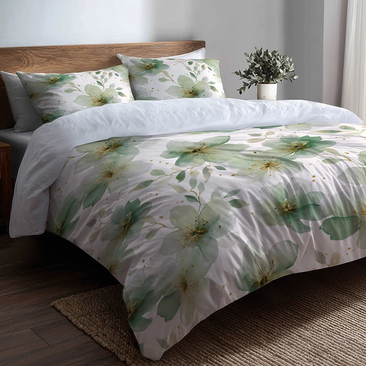 Country / Farmhouse 3 Pcs Bedding Set - Green Whisper Duvet Cover with Shams