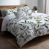 Country / Farmhouse Bedding Set of 5 - Olive Quiet Duvet Cover And Throw Cushion Set
