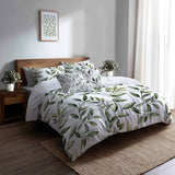 Country / Farmhouse Bedding Set of 5 - Olive Quiet Duvet Cover And Throw Cushion Set