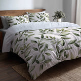 Country / Farmhouse Bedding Set of 5 - Olive Quiet Duvet Cover And Throw Cushion Set