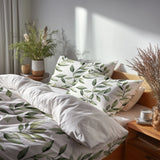 Country / Farmhouse Bedding Set of 5 - Olive Quiet Duvet Cover And Throw Cushion Set