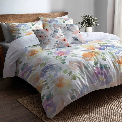 Floral 5 Pcs Bedding Set - Cloud Garden Flowers Duvet Cover And Pillow Set