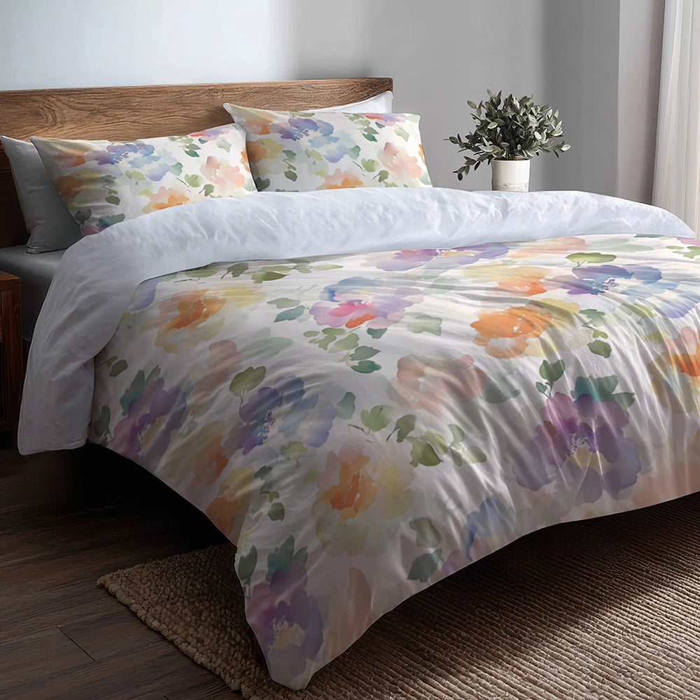 Floral 5 Pcs Bedding Set - Cloud Garden Flowers Duvet Cover And Pillow Set