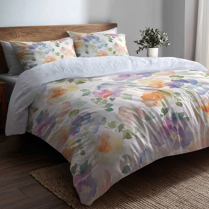 Floral 5 Pcs Bedding Set - Cloud Garden Flowers Duvet Cover And Pillow Set