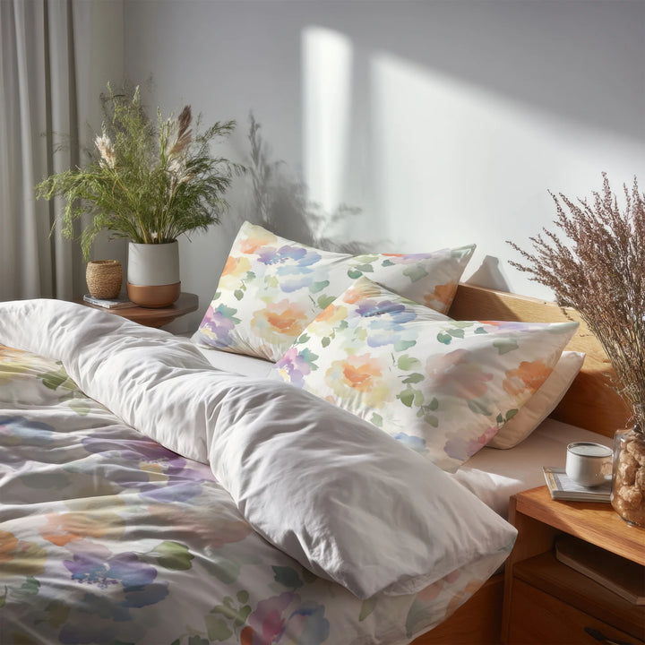 Floral 5 Pcs Bedding Set - Cloud Garden Flowers Duvet Cover And Pillow Set