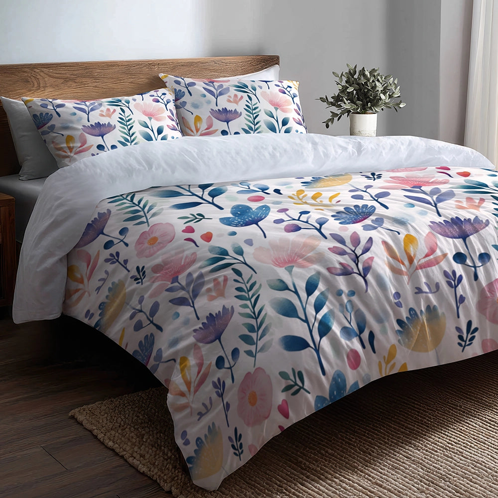 Floral Duvet Cover Set of 5 - Botanical Garden Bedding And Throw Pillow Set