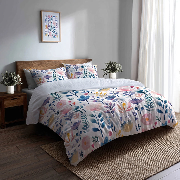 Floral Duvet Cover Set of 5 - Botanical Garden Bedding And Throw Pillow Set