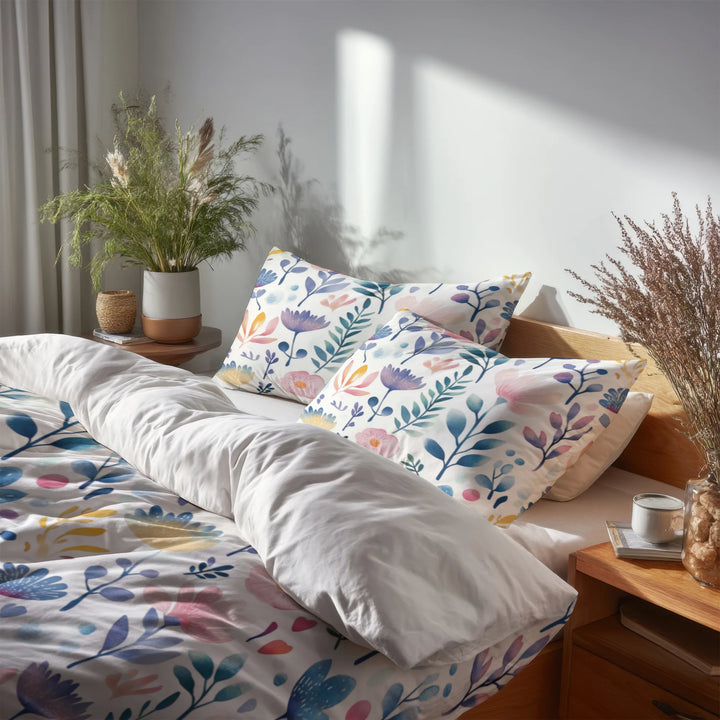 Floral Duvet Cover Set of 5 - Botanical Garden Bedding And Throw Pillow Set