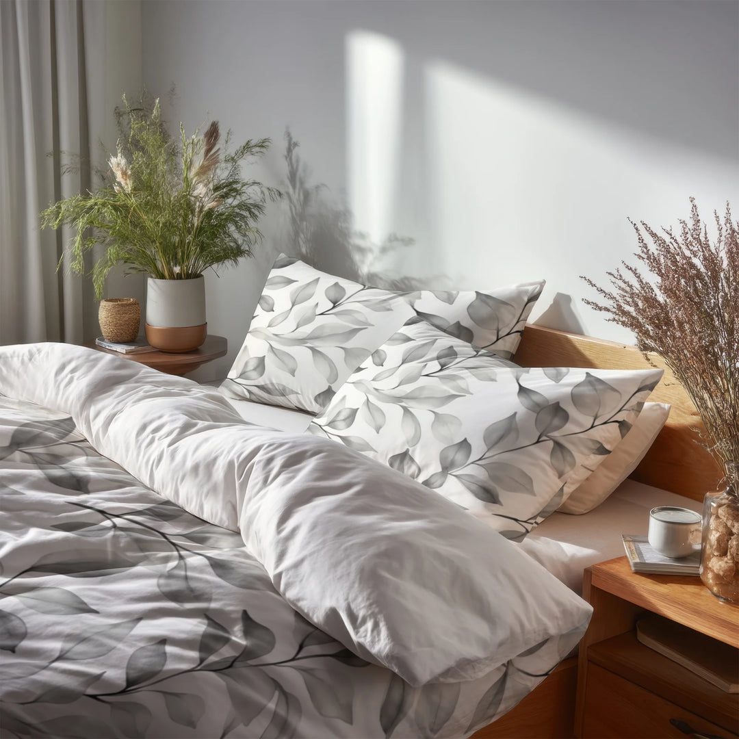 Country / Farmhouse Bedding Set of 5 - Stone Petal Duvet Cover And Throw Pillow Set