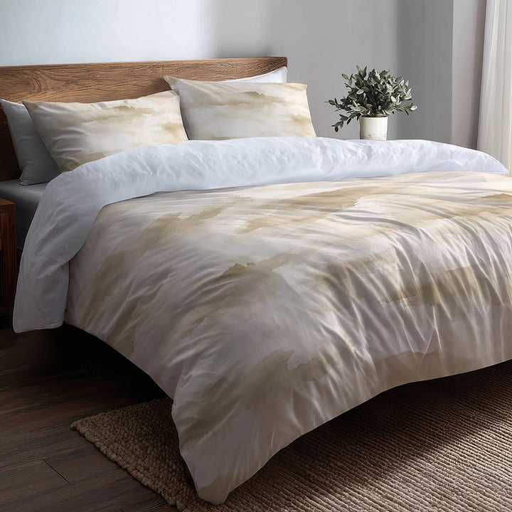 Abstract Duvet Cover Set of 3 - Cream Horizon Bedding Set