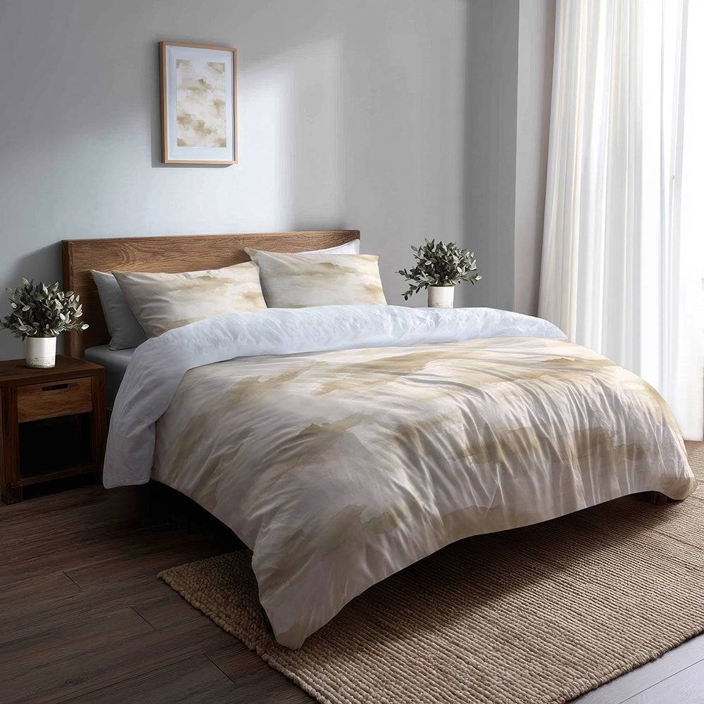 Abstract Duvet Cover Set of 3 - Cream Horizon Bedding Set