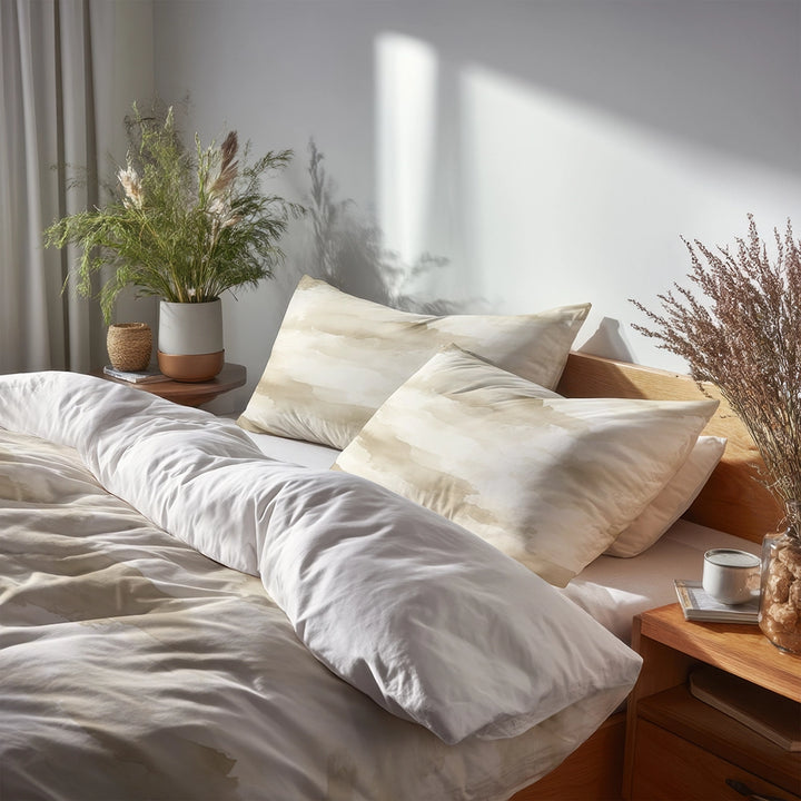 Abstract Duvet Cover Set of 3 - Cream Horizon Bedding Set