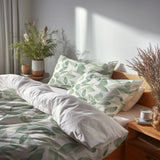 Floral Bedding Set 5 Pcs - Sage Petal Duvet Cover And Throw Pillow Set