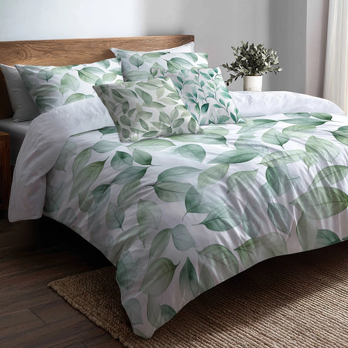 Floral 5 Pcs Bedding Set - Zen Leaves Duvet Cover And Pillow Set