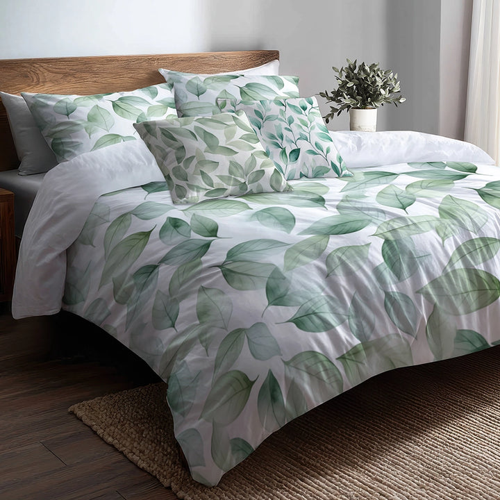 Floral 5 Pcs Bedding Set - Zen Leaves Duvet Cover And Pillow Set