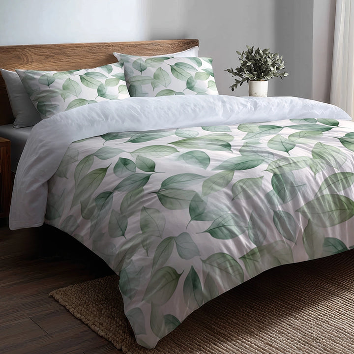 Floral 5 Pcs Bedding Set - Zen Leaves Duvet Cover And Pillow Set